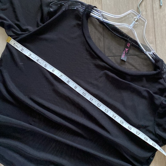 SIYI BABY black stretch sheer mesh short sleeve tee layers L - Picture 3 of 4